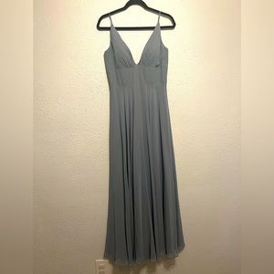 Jenny Yoo formal v neck gown, steal grey, bridesmaid, wedding, party layer SZ 6